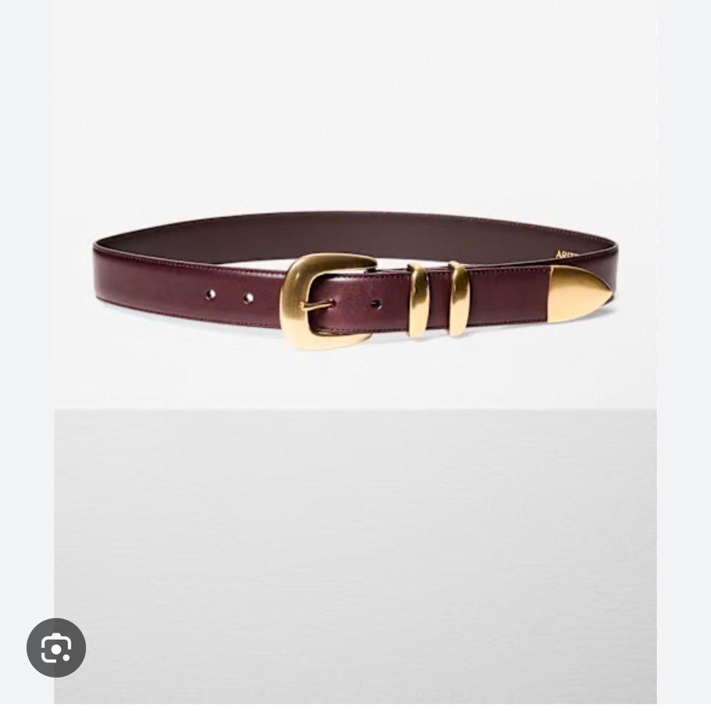 Aritzia Burgundy Belt with Gold Buckle